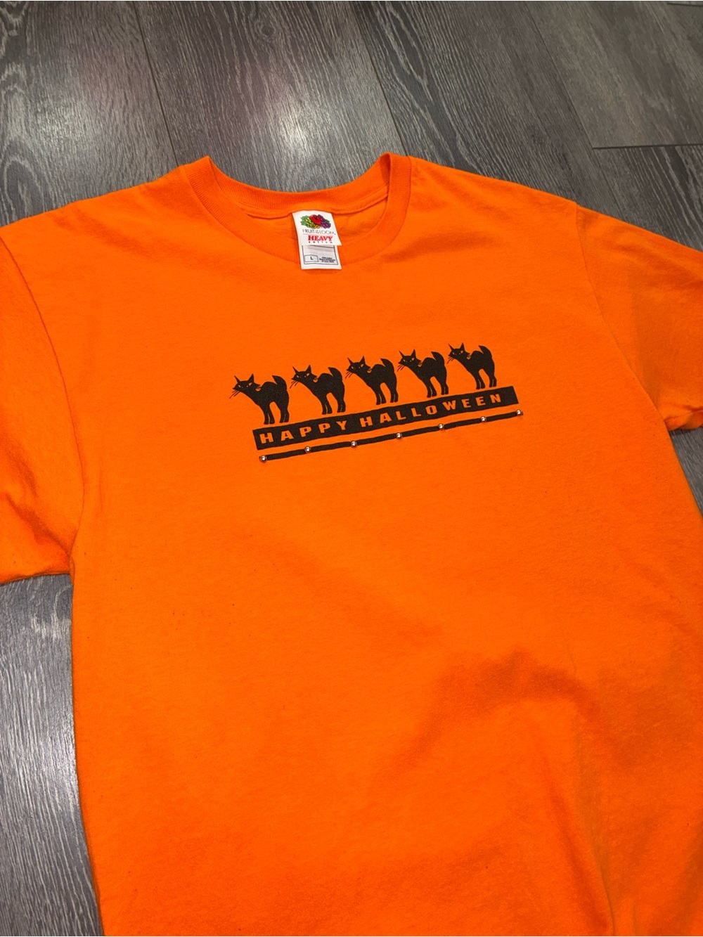 Vintage 90s 'Happy Halloween' Cat Graphic Tee w Metal Studs